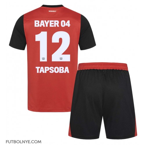 Camiseta Bayer Leverkusen Edmond Tapsoba #12 Primera Equipación para niños 2024-25 manga corta (+ pantalones cortos)